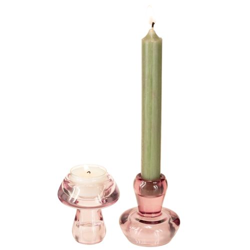 Floristik24 Portavelas de cristal con forma de hongo, Ø6,5 cm, alto 7 cm, 2 unidades