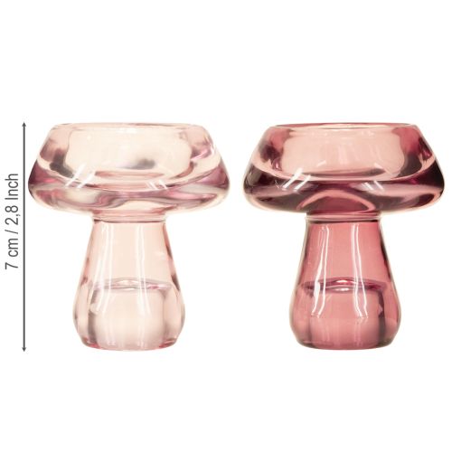 Floristik24 Portavelas de cristal con forma de hongo, Ø6,5 cm, alto 7 cm, 2 unidades