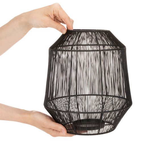 Portavelas negro, farol decorativo, cesta de alambre, Ø24cm, H28cm | Floristik24.es