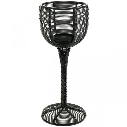 Floristik24 Portavelas de metal negro copa de vino decorativa Ø13cm H31.5cm