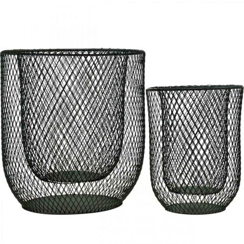 Artículo Candelabro cesta de alambre de metal negro Ø23cm/16cm juego de 2
