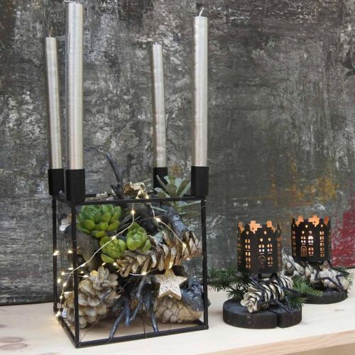 Floristik24 Candelabro Cubo Negro Candelabro Palo Metal 18cm