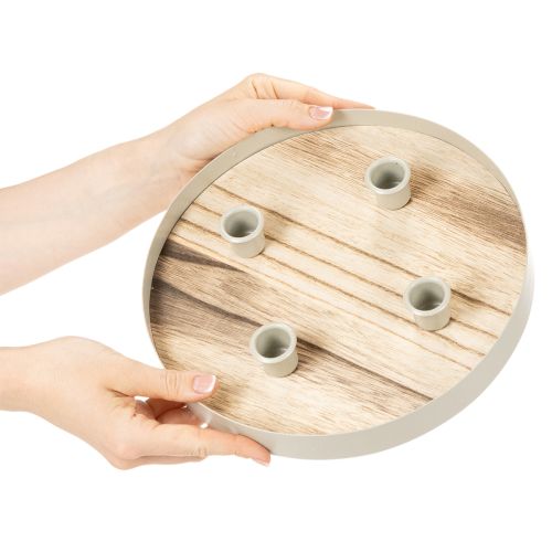 Portavelas para cuatro velas cónicas, bandeja redonda de madera, 25 cm. | Floristik24.es