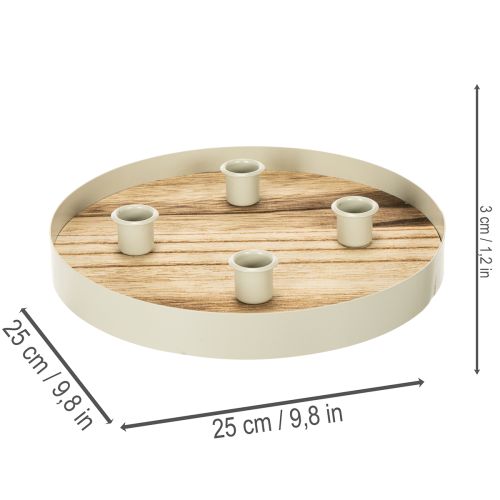 Portavelas para cuatro velas cónicas, bandeja redonda de madera, 25 cm. | Floristik24.es