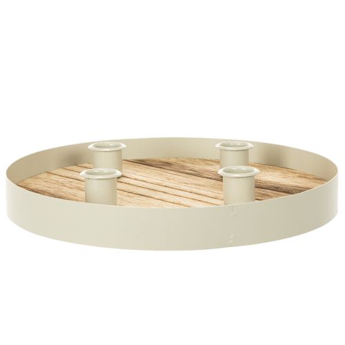 Portavelas para cuatro velas cónicas, bandeja redonda de madera, 25 cm. | Floristik24.es