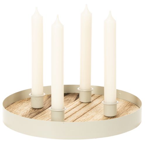 Portavelas para cuatro velas cónicas, bandeja redonda de madera, 25 cm. | Floristik24.es