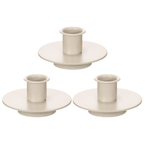 Portavelas metálico color beige mate, pequeño para velas cónicas, 8 cm, 3 unidades. | Floristik24.es