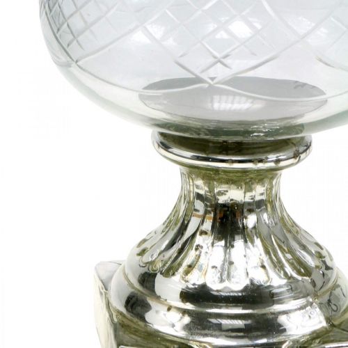 Floristik24 Farol de cristal con base aspecto envejecido plata Ø17cm H31.5cm
