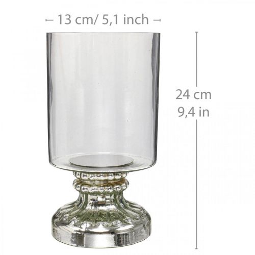 Floristik24 Linterna de cristal vela de cristal aspecto envejecido plata Ø13cm H24cm