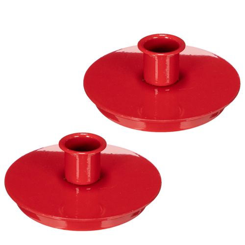 Portavelas compactos de metal rojo para velas cónicas de 10 cm, 2 unidades. | Floristik24.es