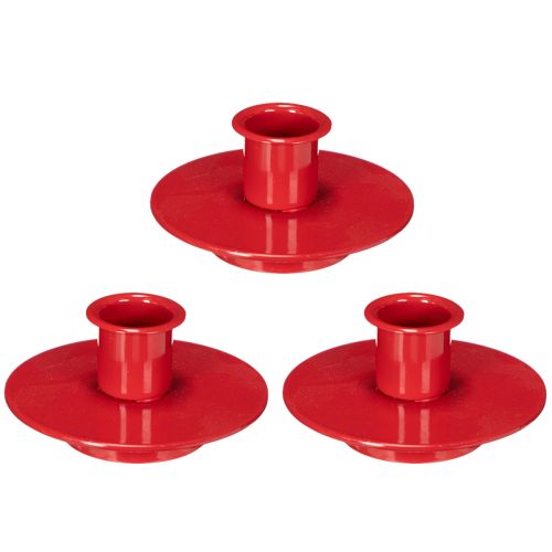 Pequeños portavelas rojos para velas cónicas de 8 cm, 3 unidades. | Floristik24.es