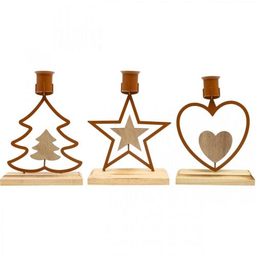 Artículo Velas candelabro estrella corazón abeto marrón H16.5cm surtido 3pcs