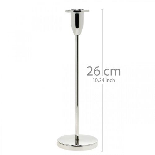 Artículo Candelabro moderno de metal plateado con decoración de 26 cm de altura.