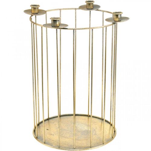 Corona de Adviento para llenar, portavelas para Navidad, decoración de metal dorado, aspecto antiguo Ø26cm H39cm