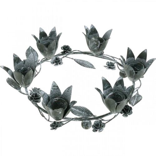Floristik24 Candelabro flor anillo metal Ø23cmH7cm gris