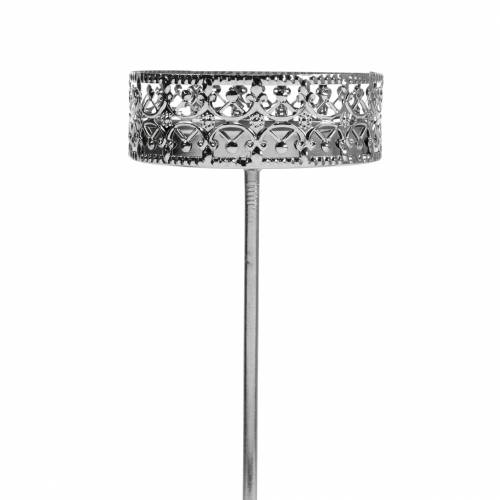 Artículo Portavelas de filigrana para enchufar en plata Ø6,4cm H12,5cm 4 piezas aspecto antiguo