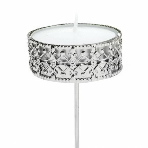 Floristik24 Portavelas de filigrana para enchufar en plata Ø6,4cm H12,5cm 4 piezas aspecto antiguo