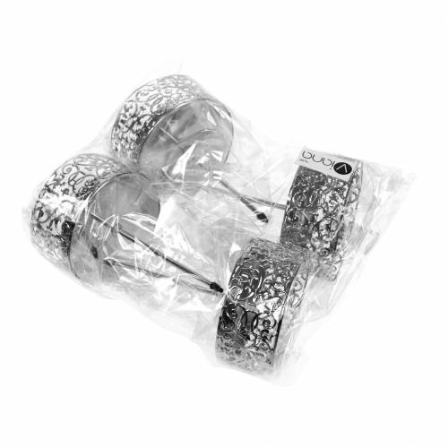 Artículo Portavelas florales para enchufar en plata Ø8,8cm H13,7cm 4 piezas aspecto antiguo