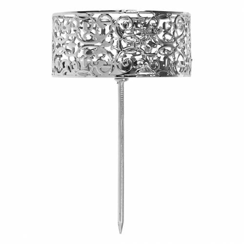 Artículo Portavelas florales para enchufar en plata Ø8,8cm H13,7cm 4 piezas aspecto antiguo