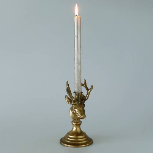 Floristik24 Candelabro de metal dorado con cabeza de ciervo aspecto antiguo 19,5cm