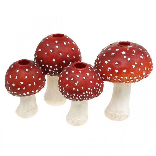 Floristik24 Portavelas Toadstool rojo, blanco Para 4 velas de varilla 28,5 × 17 × 16cm