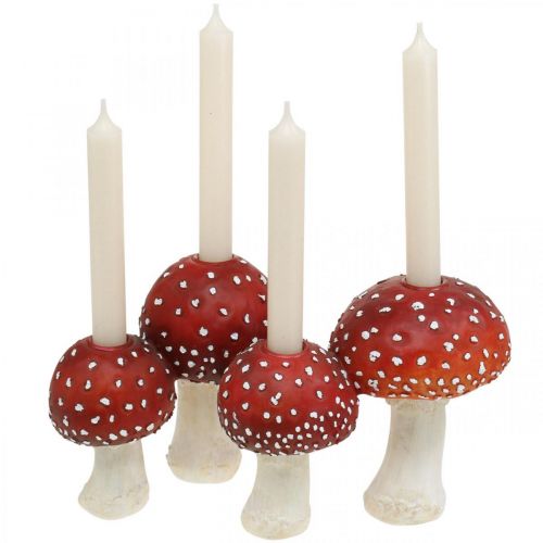 Floristik24 Portavelas Toadstool rojo, blanco Para 4 velas de varilla 28,5 × 17 × 16cm
