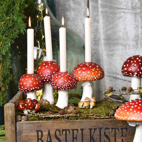 Portavelas Toadstool rojo, blanco Para 4 velas de varilla 28,5 × 17 × 16cm