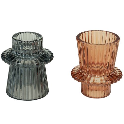 Artículo Candelabro de vidrio candelabro gris marrón H6,5cm 2uds