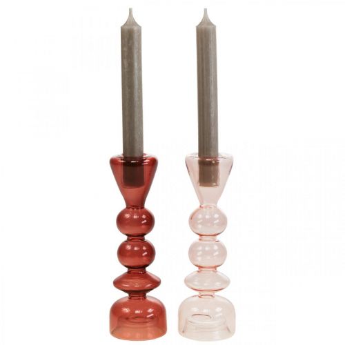 Floristik24 Candelero de cristal rosa/rosa Ø5-6cm H19cm 2pcs