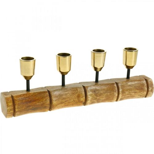Artículo Portavelas de metal, madera de mango, aspecto de bambú L29.5cm Ø2.2cm
