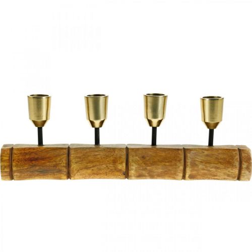Artículo Portavelas de metal, madera de mango, aspecto de bambú L29.5cm Ø2.2cm