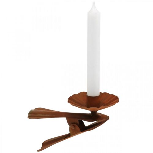 Floristik24 Portavelas para sujetar, Adviento, decoración de velas de metal patinado Ø8.5cm L16cm