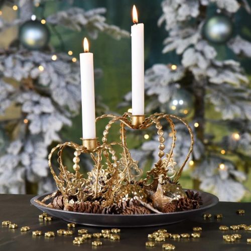 Floristik24 Corona con candelero, decoración para Navidad, decoración de metal, corona decorativa dorada Ø19.5cm H16cm