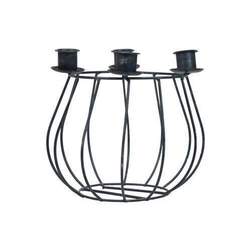 Artículo Portavelas cesta de malla gris metálico Corona de Adviento Ø14cm