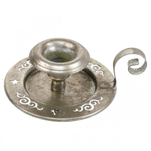 Artículo Portavelas plato vela metal con asa plata Ø12cm