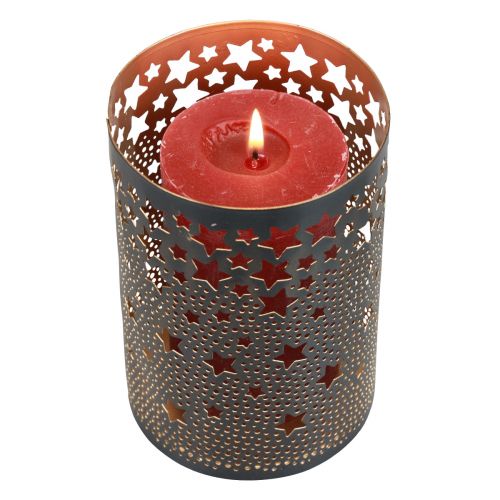Artículo Portavelas de metal con estrellas negro/dorado Al. 10/15 cm, juego de 2