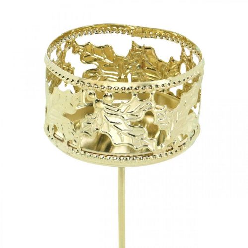 Floristik24 Portavelas para pegar, decoración de Adviento, portavelas decoración de acebo dorado Ø5,5cm 4 piezas