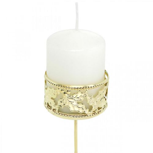 Floristik24 Portavelas para pegar, decoración de Adviento, portavelas decoración de acebo dorado Ø5,5cm 4 piezas