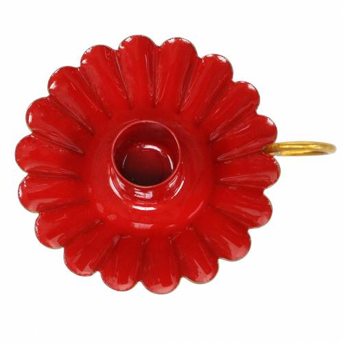 Floristik24 Candelero con mango aspecto esmaltado rojo, dorado Ø13cm H4.4cm