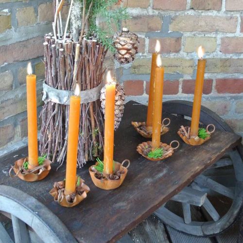 Floristik24 Portavelas vintage para velas cónicas metal oxidado 9cm 6pcs
