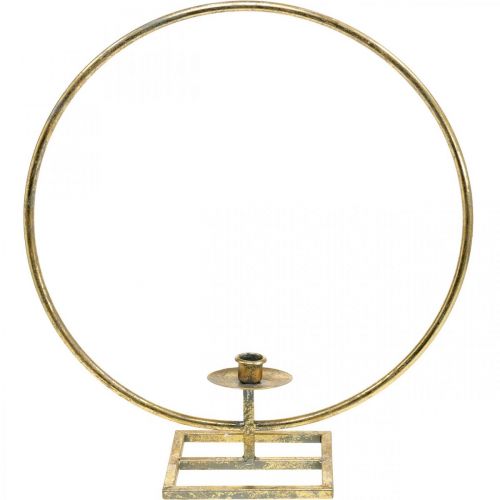 Floristik24 Vela decorativa de pie, aro decorativo con portavelas, decoración navideña de metal dorado aspecto envejecido Ø40cm 43Hcm