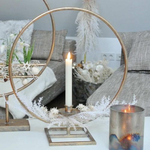 Floristik24 Vela decorativa de pie, aro decorativo con portavelas, decoración navideña de metal dorado aspecto envejecido Ø40cm 43Hcm