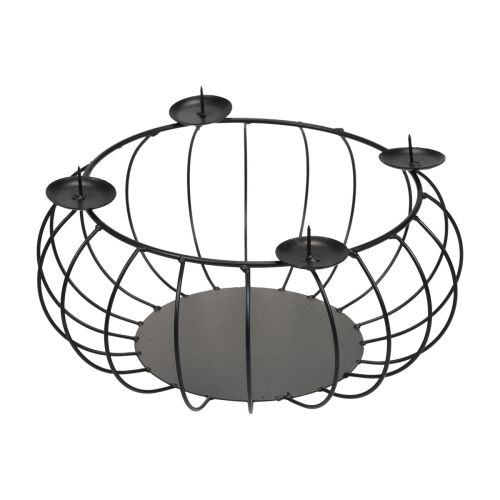 Floristik24 Portavelas de metal negro corona de Adviento cuenco de metal Ø25cm