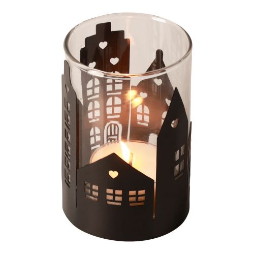 Artículo Portavelas silueta de ciudad, farol Navidad Ø8cm H12cm