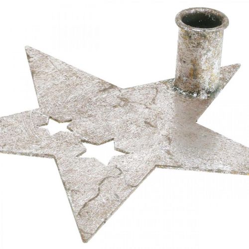 Artículo Estrella decorativa de metal, candelabro cónico para Navidad plateado, aspecto antiguo 20cm × 19.5cm