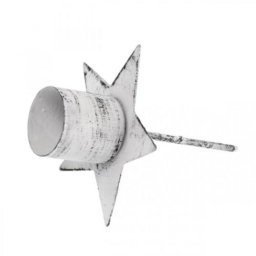 Floristik24 Estrella para pegar, candelabro puntiagudo, decoración de Adviento, candelabro de metal blanco, shabby chic Ø6cm