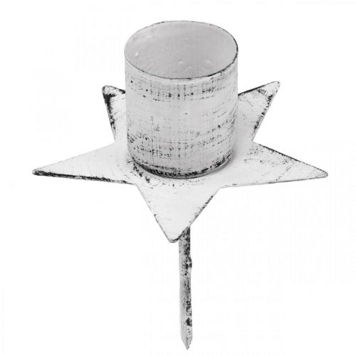 Floristik24 Estrella para pegar, candelabro puntiagudo, decoración de Adviento, candelabro de metal blanco, shabby chic Ø6cm
