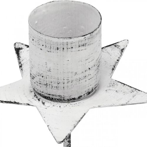 Floristik24 Estrella para pegar, candelabro puntiagudo, decoración de Adviento, candelabro de metal blanco, shabby chic Ø6cm