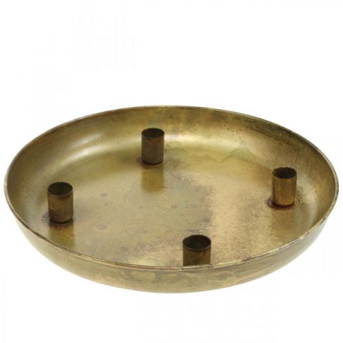 Floristik24 Plato para velas, Cuenco para corona de Adviento, Adorno navideño aspecto antiguo dorado Ø30cm