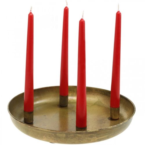 Floristik24 Plato para velas, Cuenco para corona de Adviento, Adorno navideño aspecto antiguo dorado Ø30cm